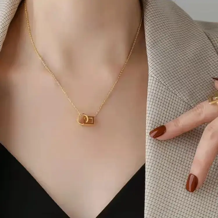 Gold Double-Ring Necklace for Women - Image 4