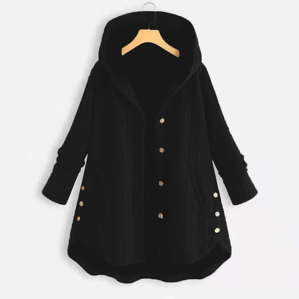 Women's Hooded Cotton Jacket Navy Blue Mid Length - Image 4