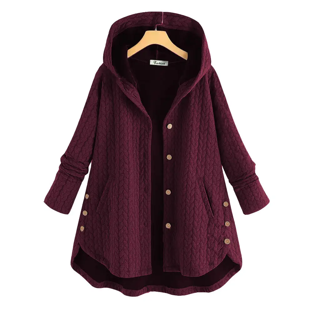 Women's Hooded Cotton Jacket Navy Blue Mid Length - Image 7