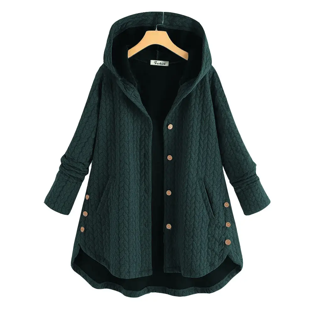 Women's Hooded Cotton Jacket Navy Blue Mid Length - Image 8
