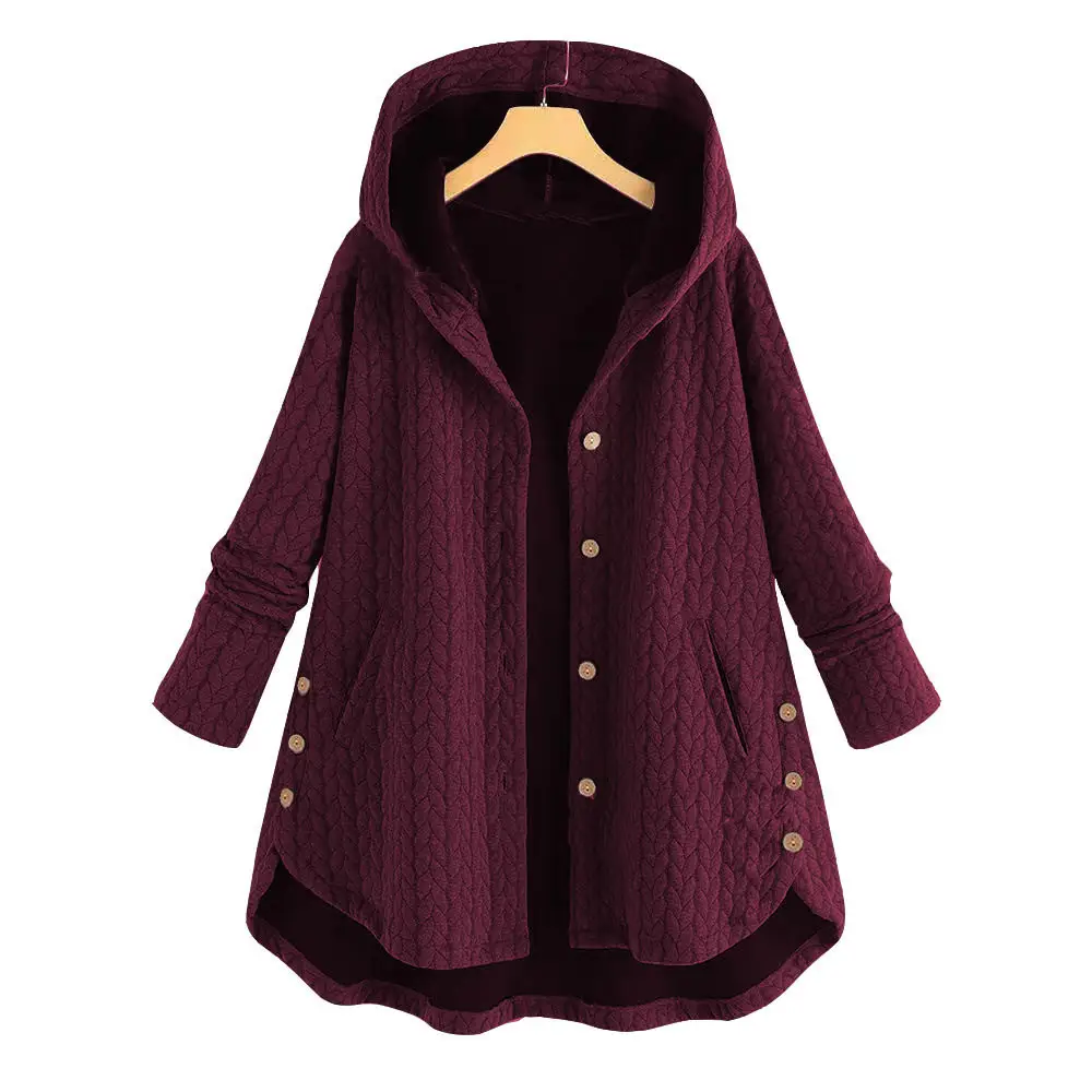 Women's Hooded Cotton Jacket Navy Blue Mid Length - Image 2