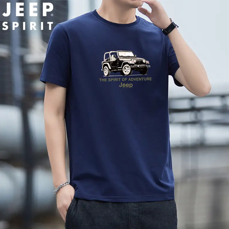 JEEP SPIRIT Men's Black Graphic T-Shirt Loose Large