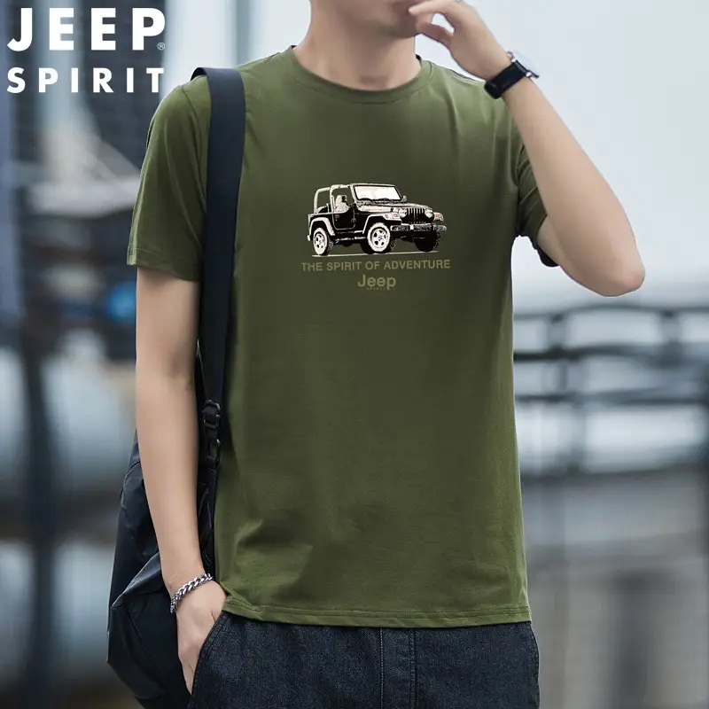 JEEP SPIRIT Men's Black Graphic T-Shirt Loose Large