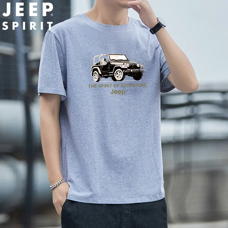 JEEP SPIRIT Men's Black Graphic T-Shirt Loose Large