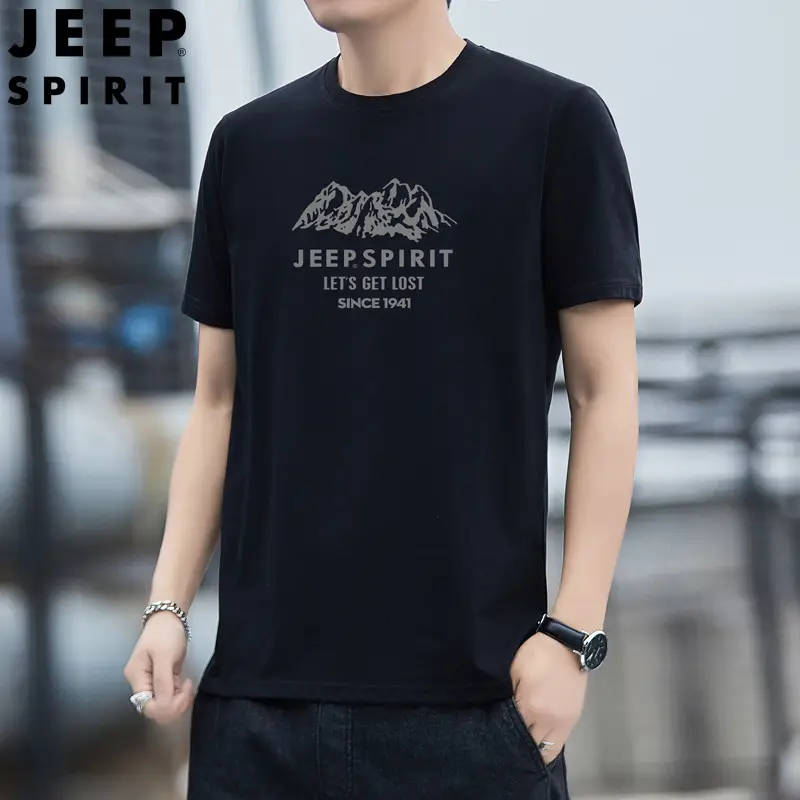 JEEP SPIRIT Men's White Mountain Print T-Shirt