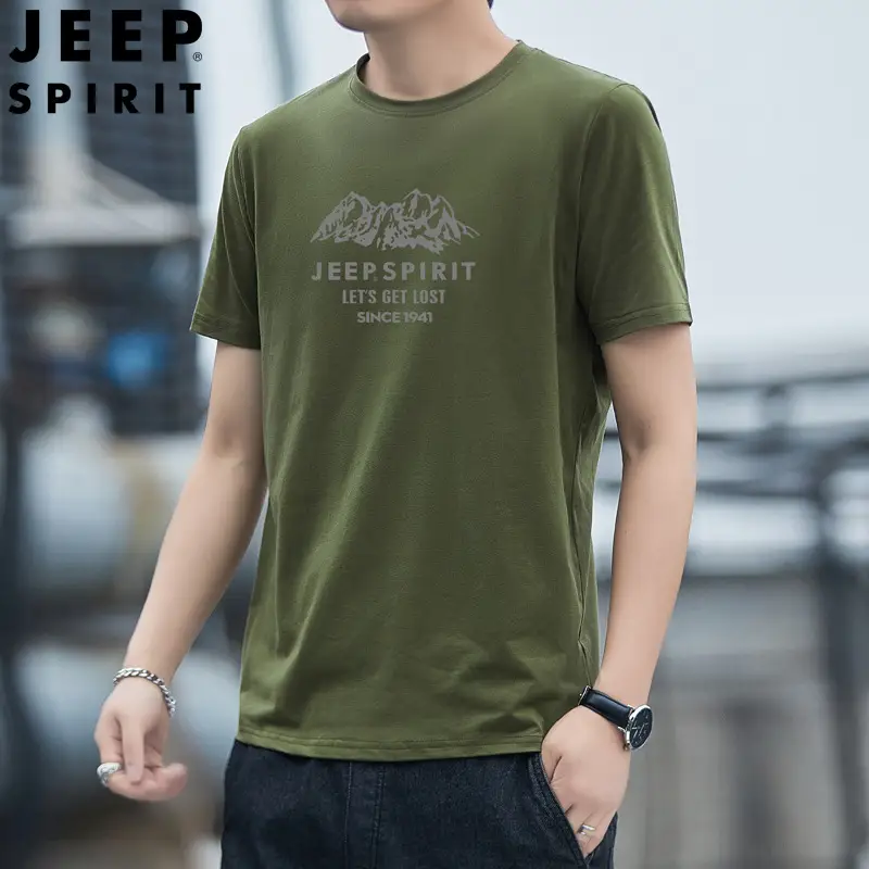 JEEP SPIRIT Men's White Mountain Print T-Shirt