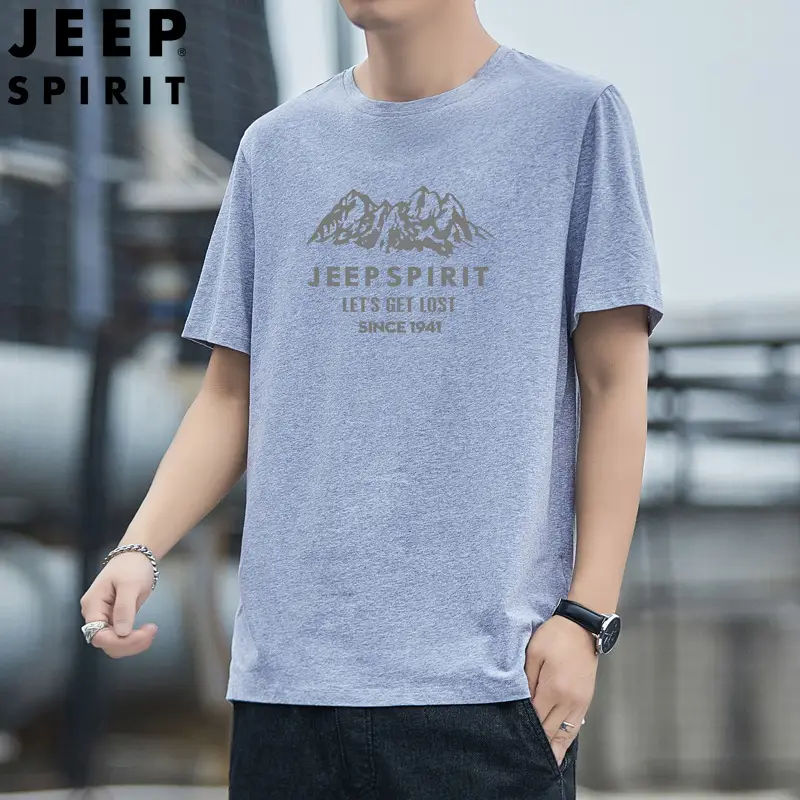 JEEP SPIRIT Men's White Mountain Print T-Shirt