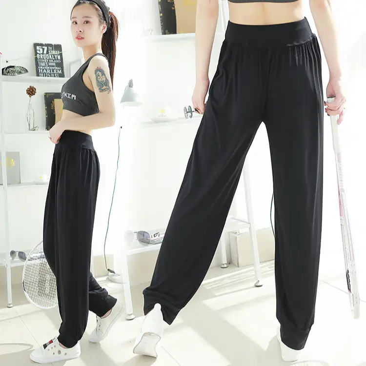 Women's Black Modal Yoga Pants Large High Waist Dance Pants - Image 6