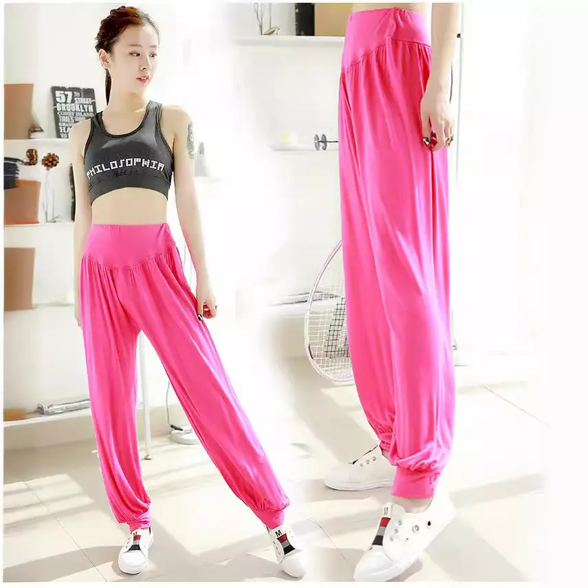 Women's Black Modal Yoga Pants Large High Waist Dance Pants - Image 7