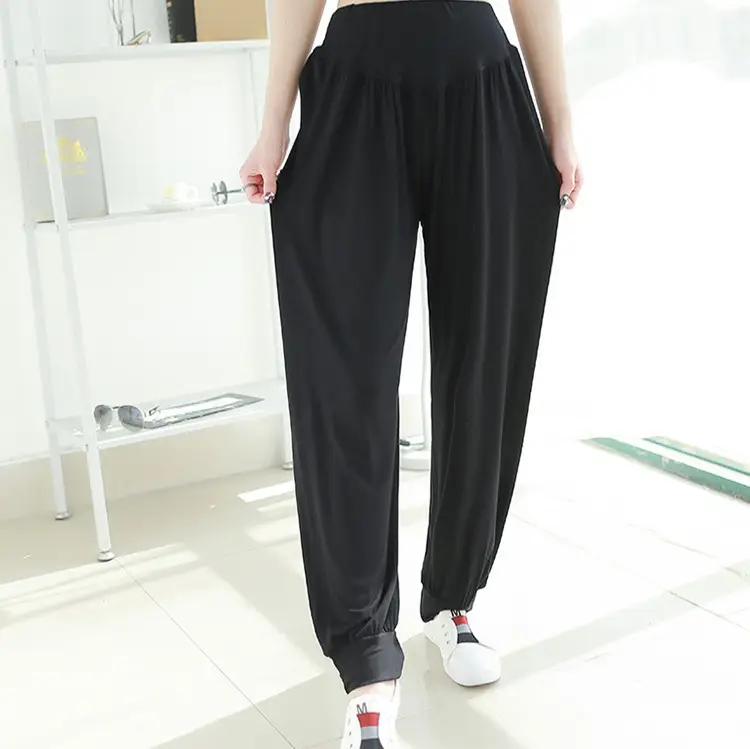 Women's Black Modal Yoga Pants Large High Waist Dance Pants - Image 8