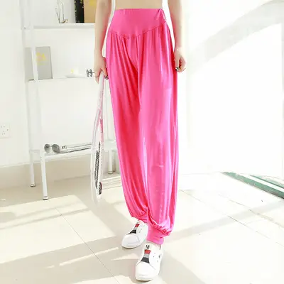 Women's Black Modal Yoga Pants Large High Waist Dance Pants - Image 3