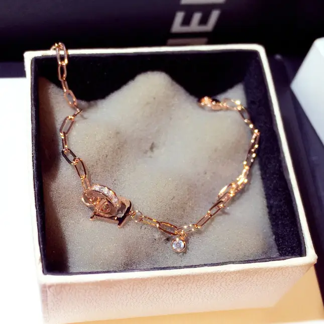 Roses Gold Heart Bracelet with Zirconium Letters - Image 2
