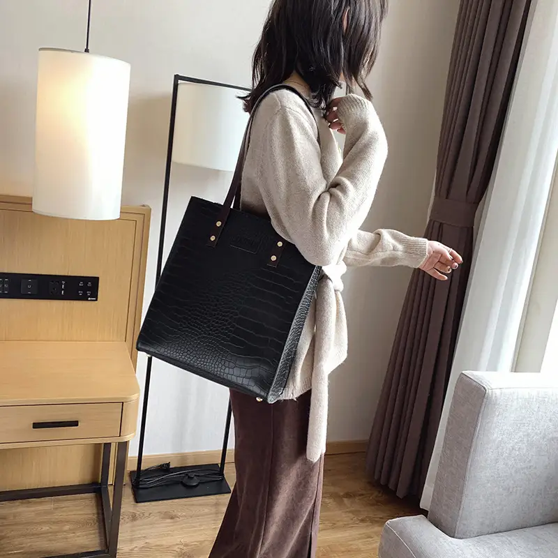 Women's White Croc Leather Shoulder Bag Large 2019 - Image 6