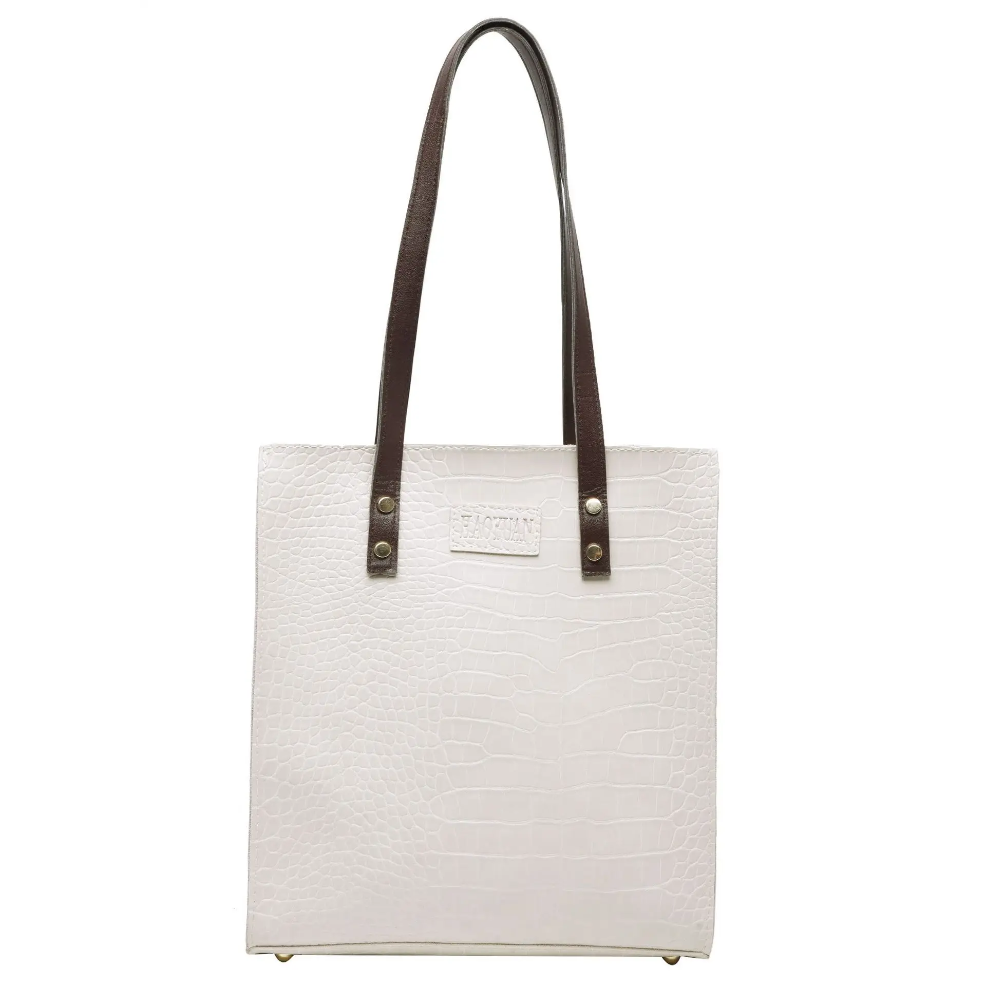 Women's White Croc Leather Shoulder Bag Large 2019 - Image 9