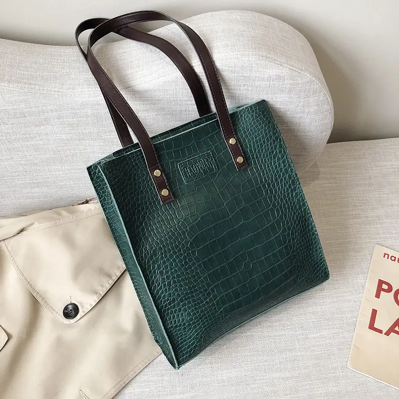 Women's White Croc Leather Shoulder Bag Large 2019 - Image 2