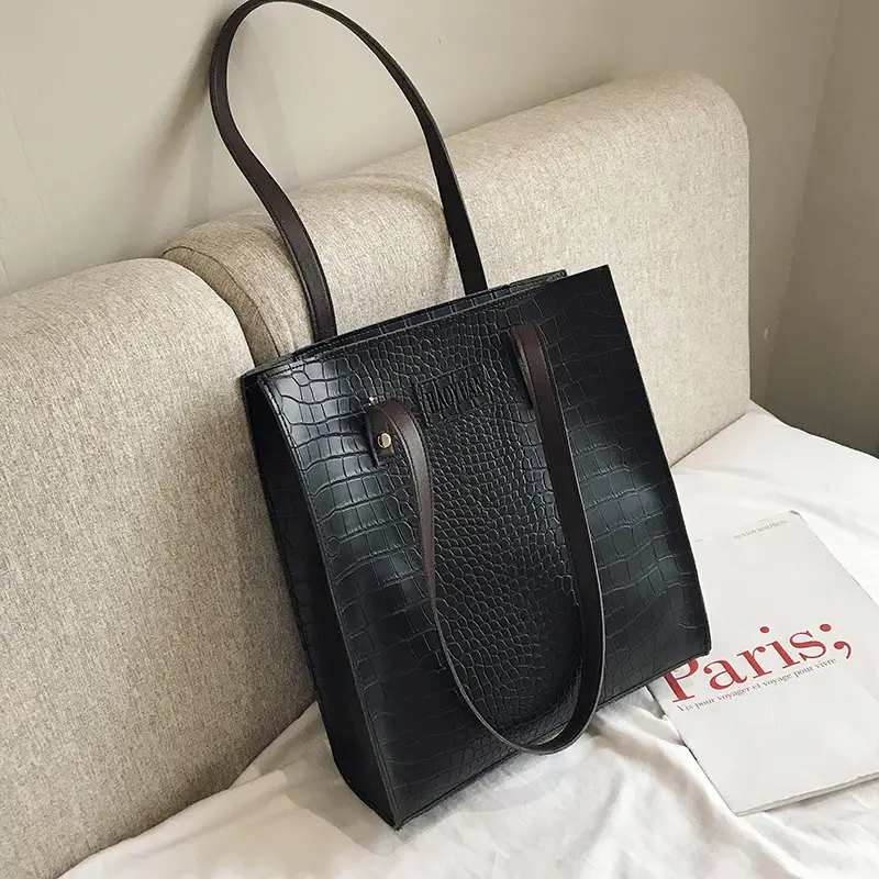 Women's White Croc Leather Shoulder Bag Large 2019 - Image 3