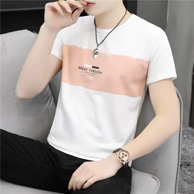 Men's Pink Cotton V-Neck T-Shirt Slim Fit - Image 24