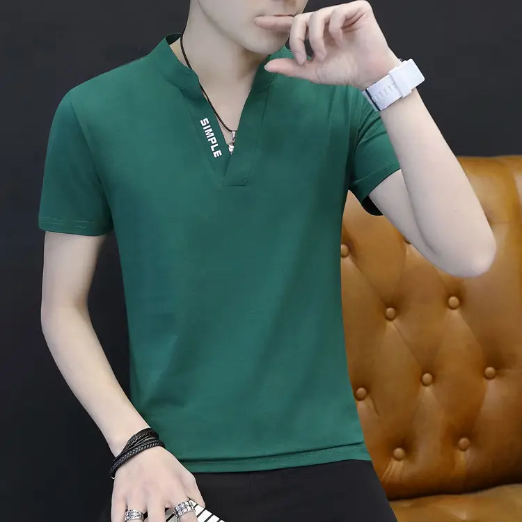 Men's Pink Cotton V-Neck T-Shirt Slim Fit - Image 21