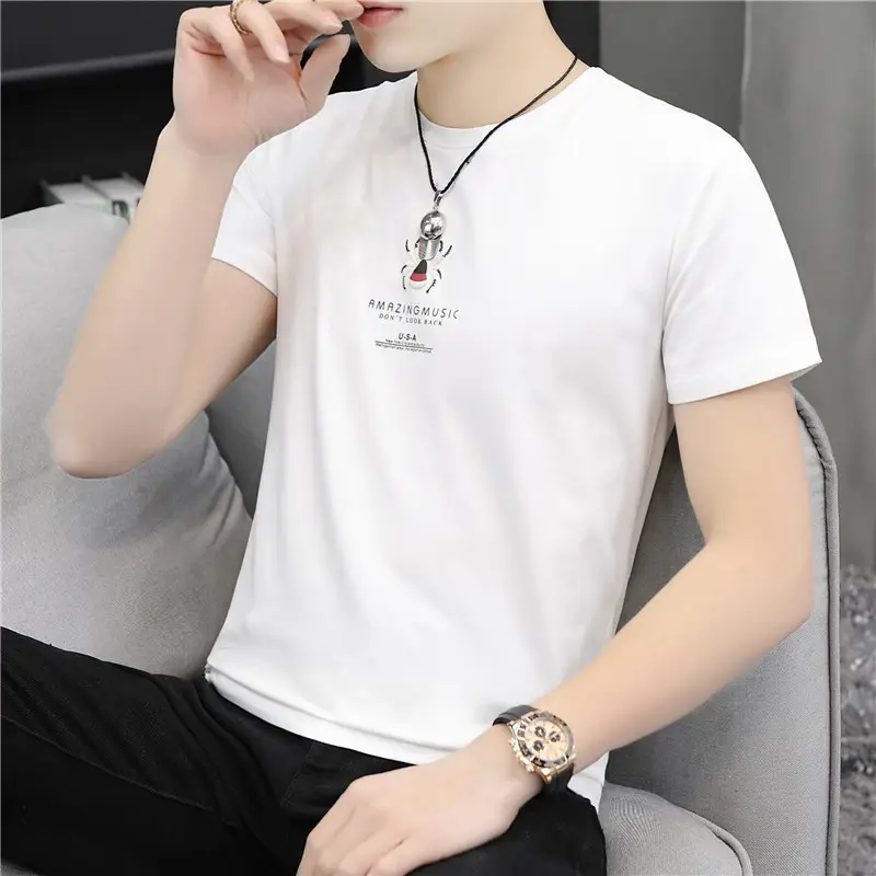 Men's Pink Cotton V-Neck T-Shirt Slim Fit - Image 4