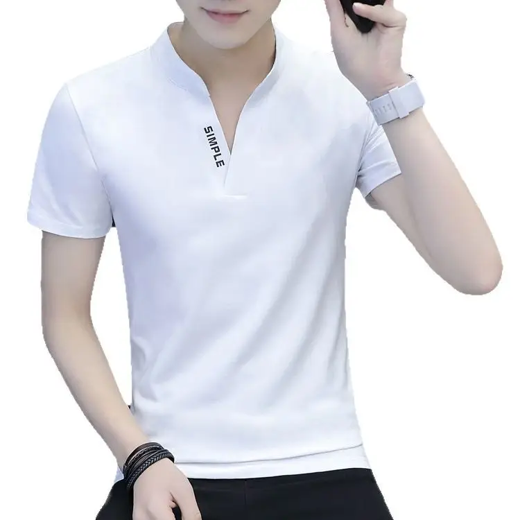 Men Cotton V-Neck T-Shirt Grey Wholesale