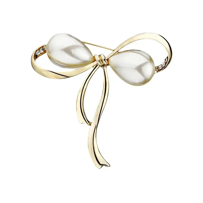 Pearl Bow Brooch for Women Navy Blue Shirt - Image 6