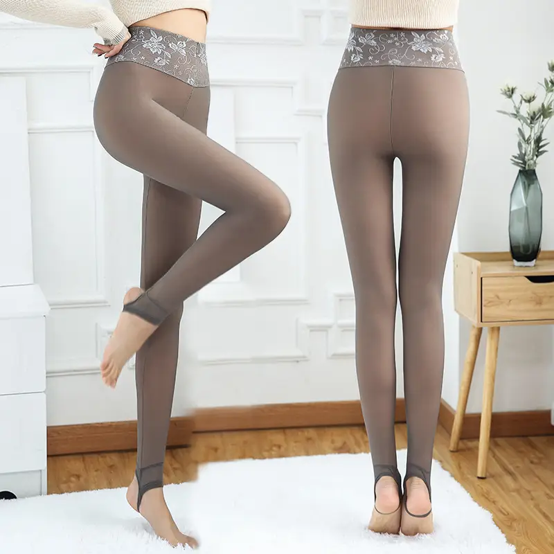 Autumn Winter Fleece Leggings Women High Waist Grey - Image 8