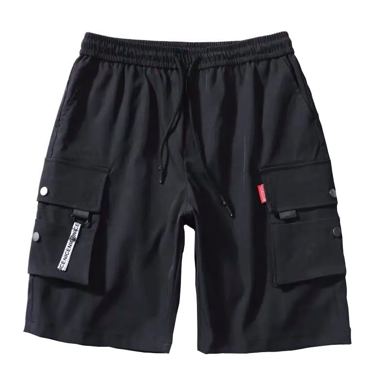 Men Olive Green Multi-Pocket Hip Hop Shorts