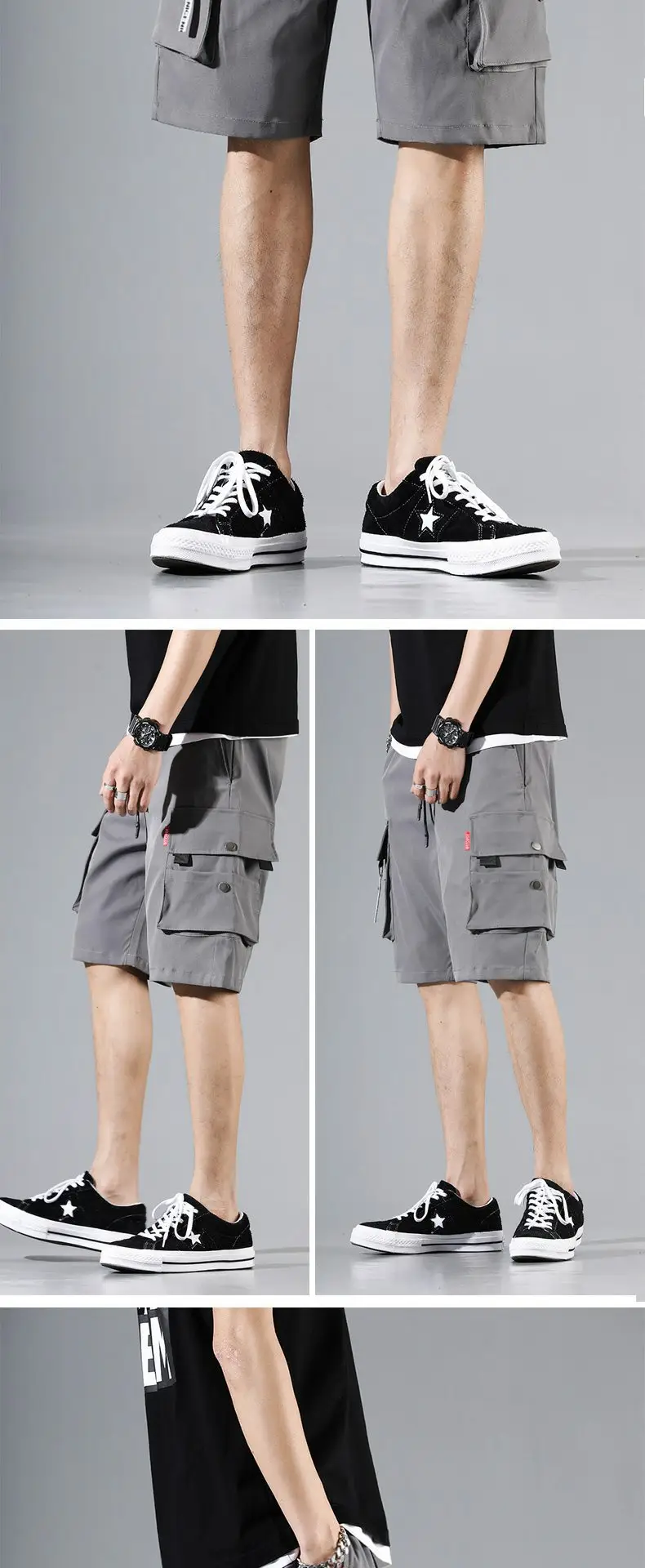 Men Olive Green Multi-Pocket Hip Hop Shorts — feature 13
