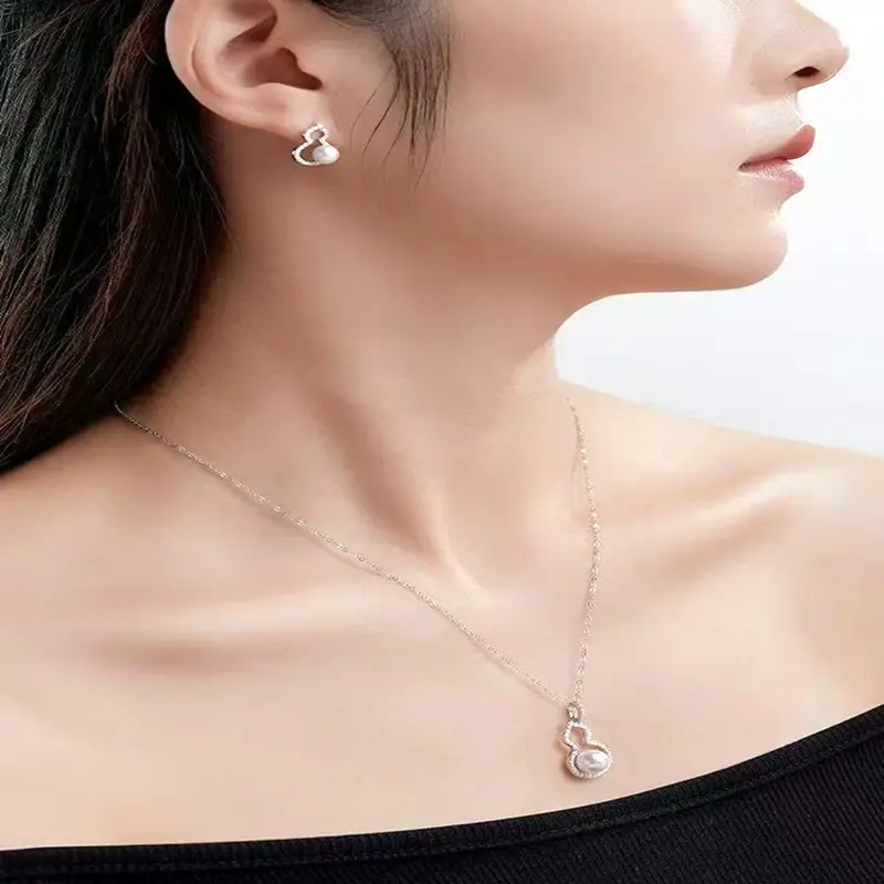 New Chinese Style Pearl Gourd Necklace Women S925 Sterling Silver