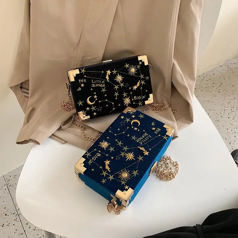 Blue Velvet Star Box Bag for Women - Image 3