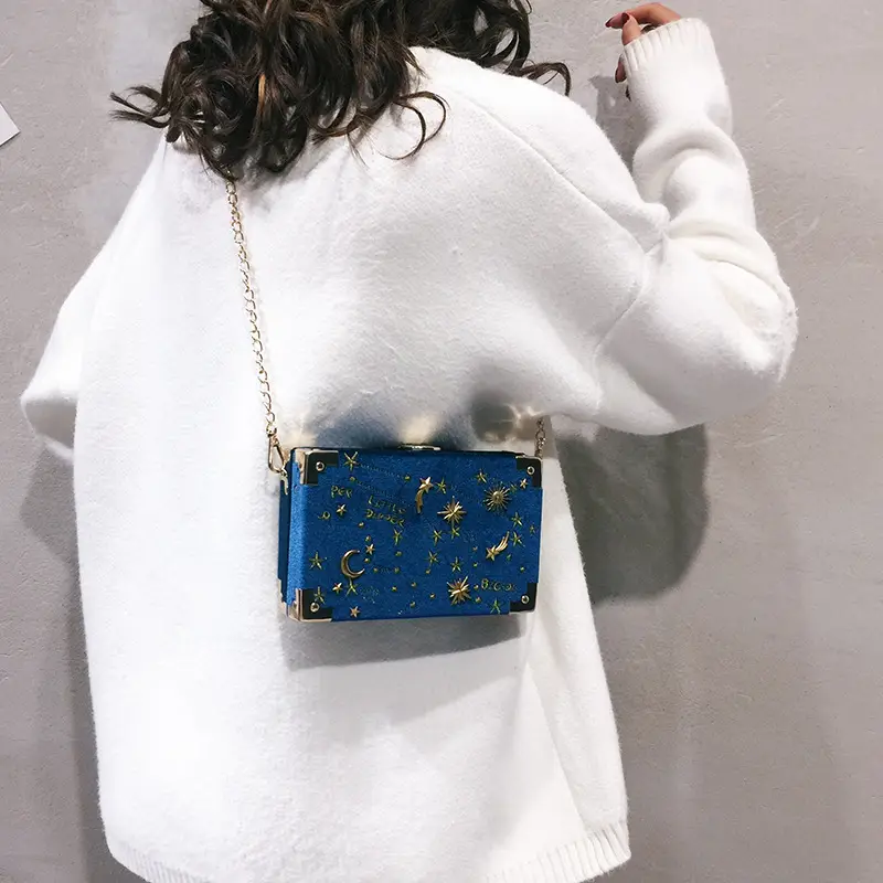 Blue Velvet Star Box Bag for Women - Image 6