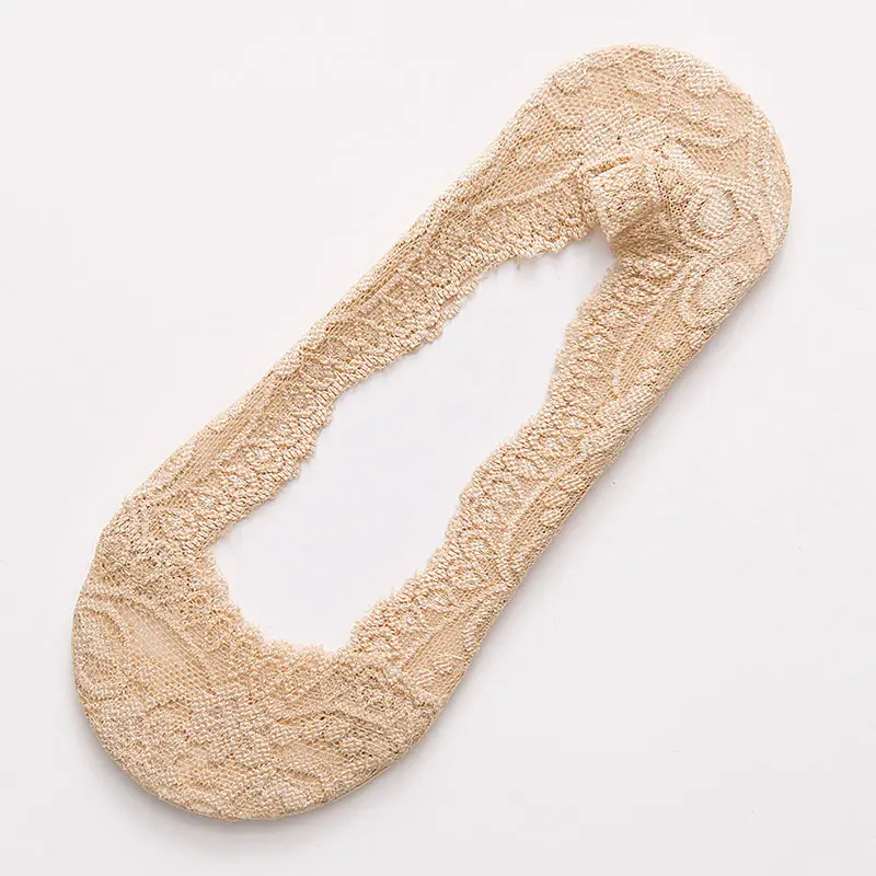 Spring and Summer Shallow Lace Women's Boat Socks Silicone Non-Slip Ice Silk Boat Socks Anti-Fall Invisible Socks Short Socks for Women