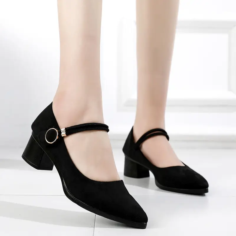 Spring and Autumn New Style Workwear Women's Single Shoes Old Beijing Cloth Shoes Black Professional Work Shoes Fashion Pointed Thick Heel Work Shoes - Image 3