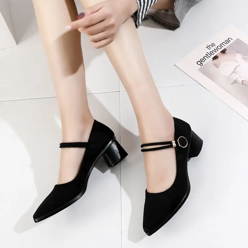 Spring and Autumn New Style Workwear Women's Single Shoes Old Beijing Cloth Shoes Black Professional Work Shoes Fashion Pointed Thick Heel Work Shoes - Image 4