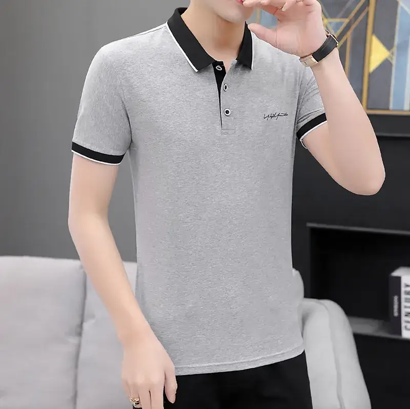 Men Grey Polo T-Shirt Slim Fit Collar - Image 6