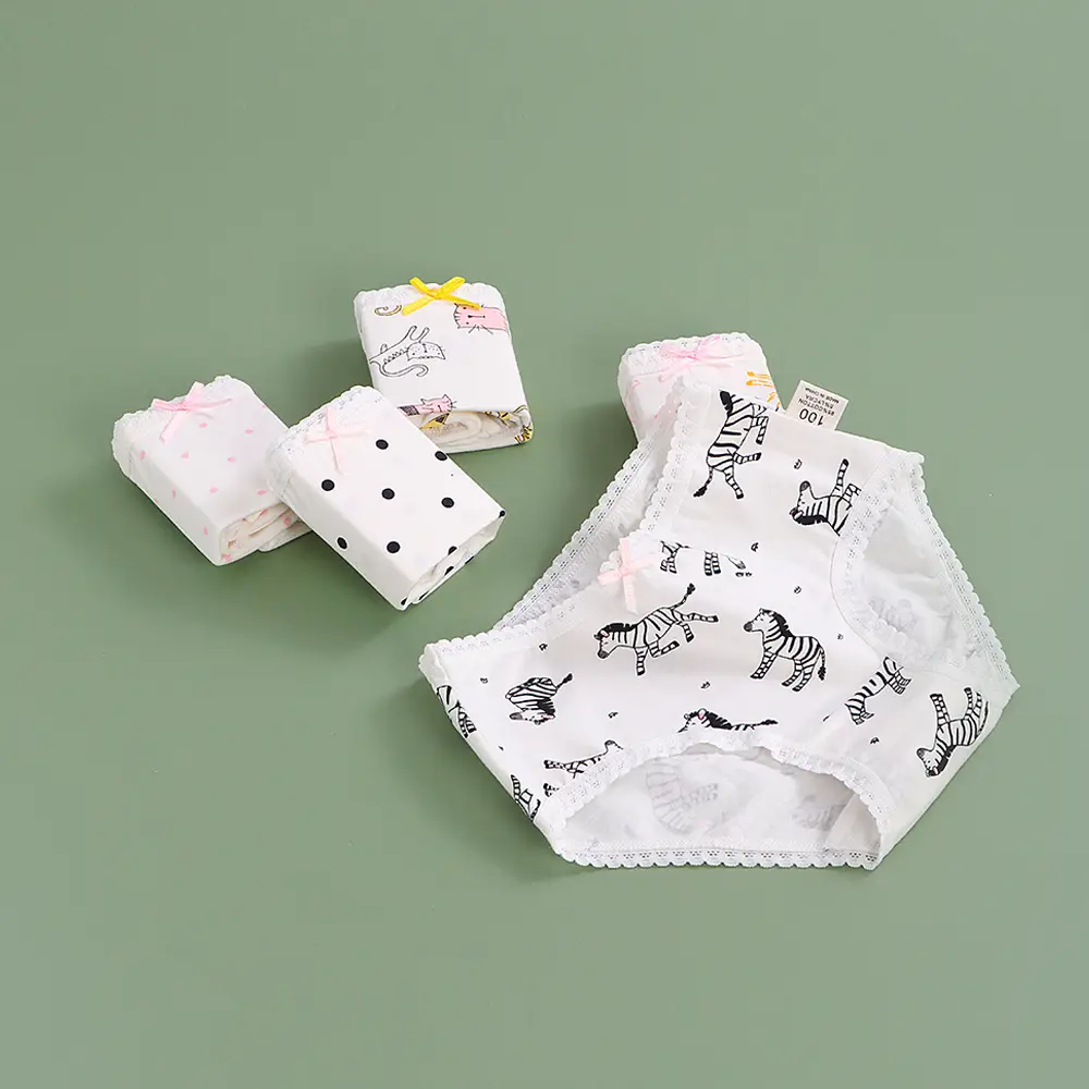 Girls' Cartoon Cotton Briefs White Pink - Image 5
