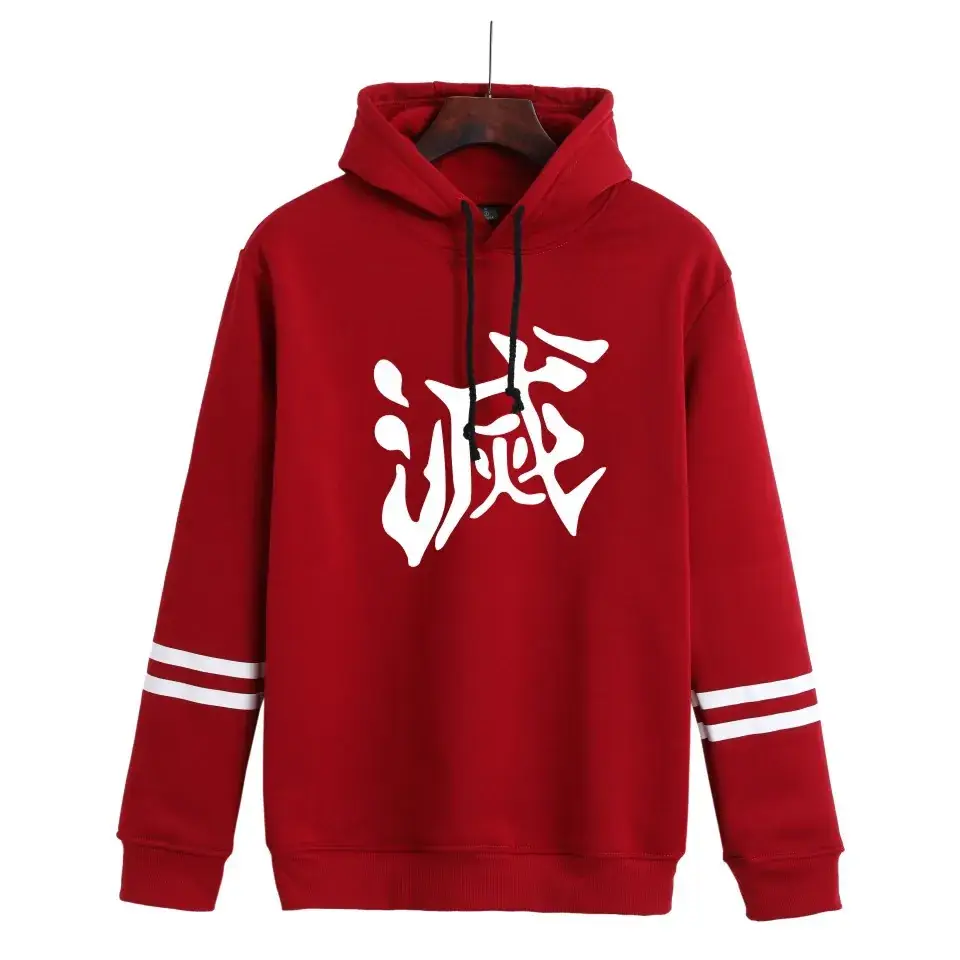 Red Hooded Sweatshirt with White Graphic Print for Men Women