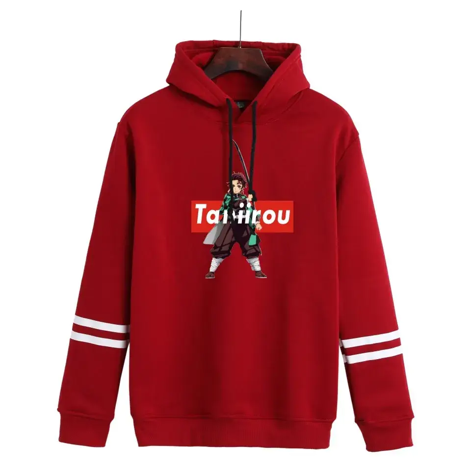 Red Hooded Sweatshirt with White Graphic Print for Men Women
