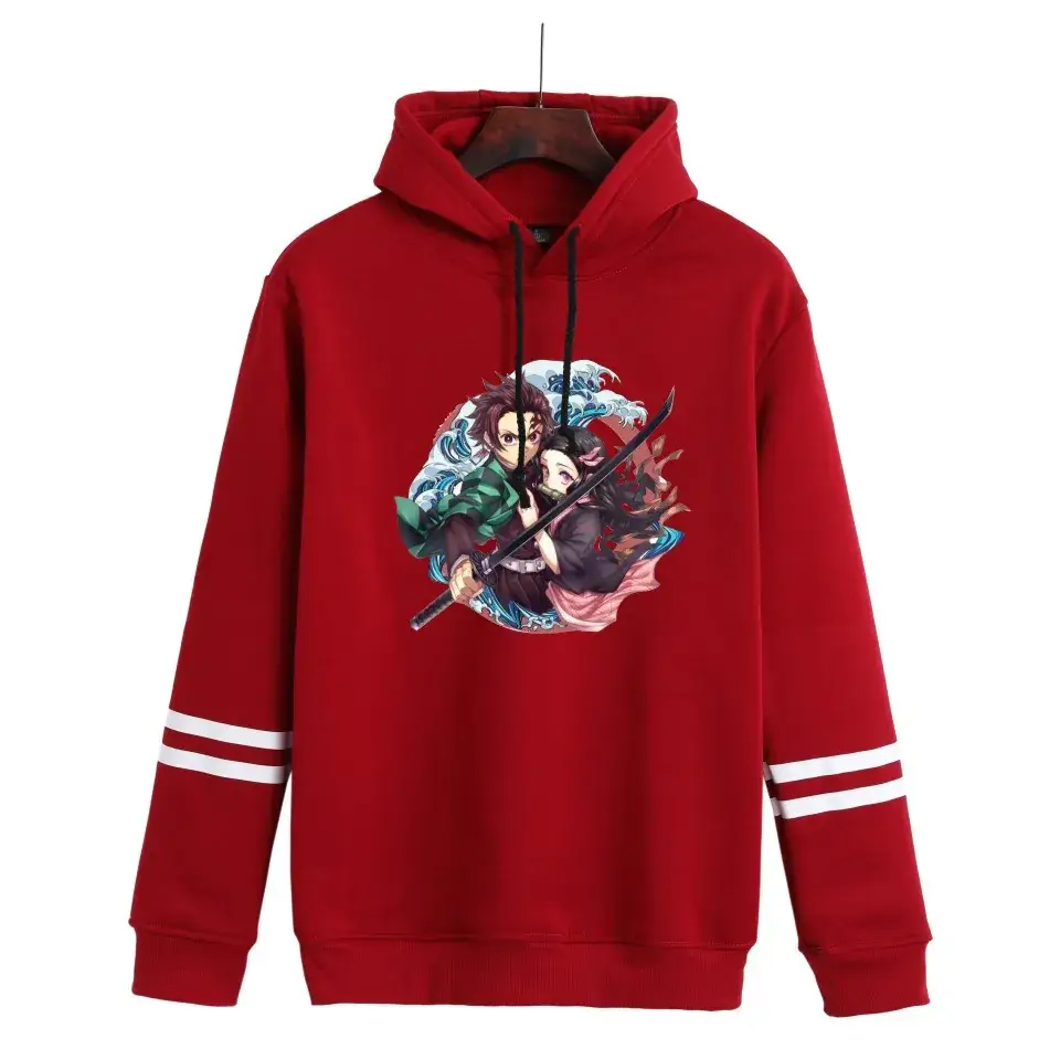 Red Hooded Sweatshirt with White Graphic Print for Men Women