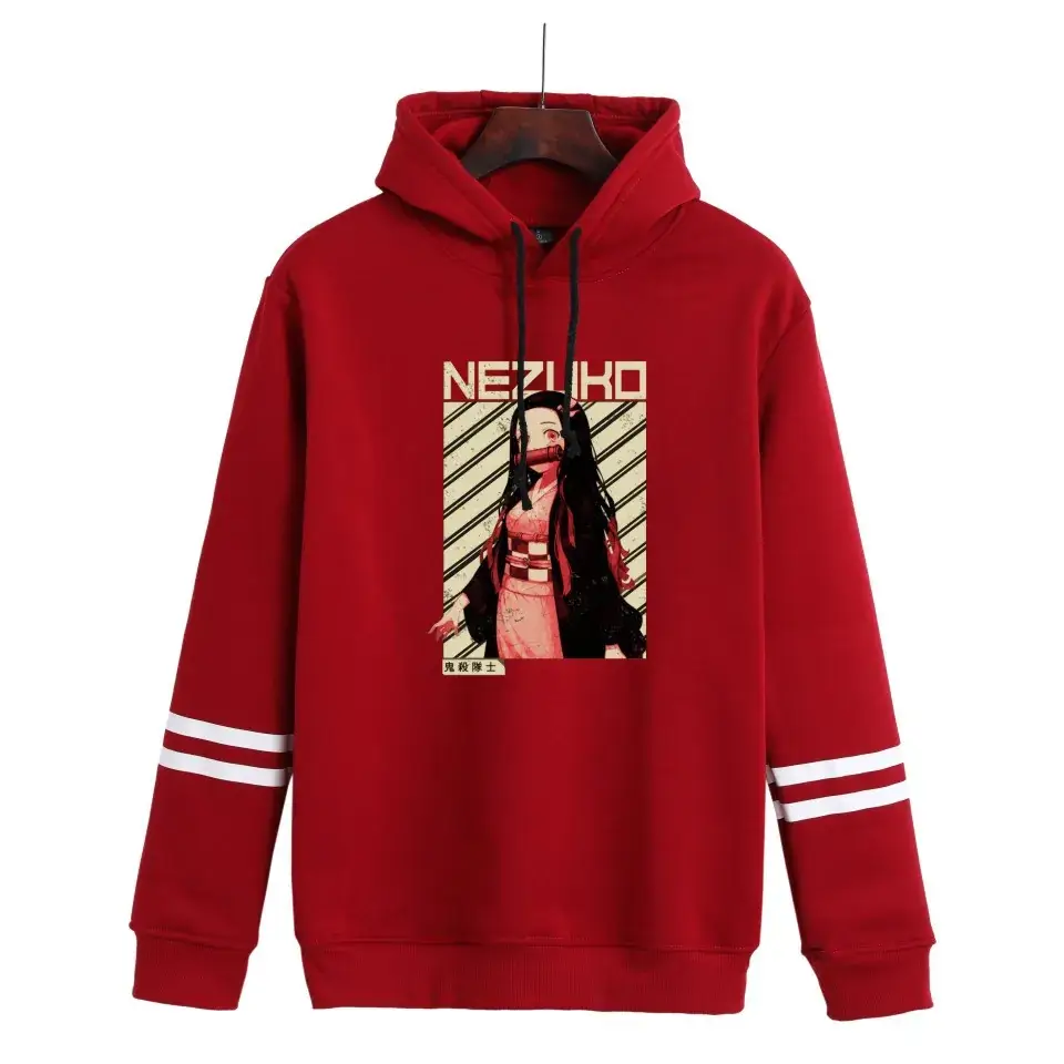 Red Hooded Sweatshirt with White Graphic Print for Men Women