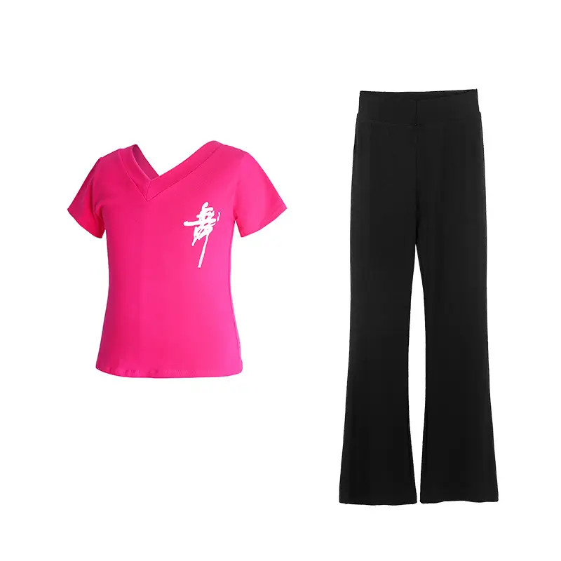 Girls Pink V-Neck T-Shirt with White Lightning Graphic + Black Bell Pants Set - Image 17