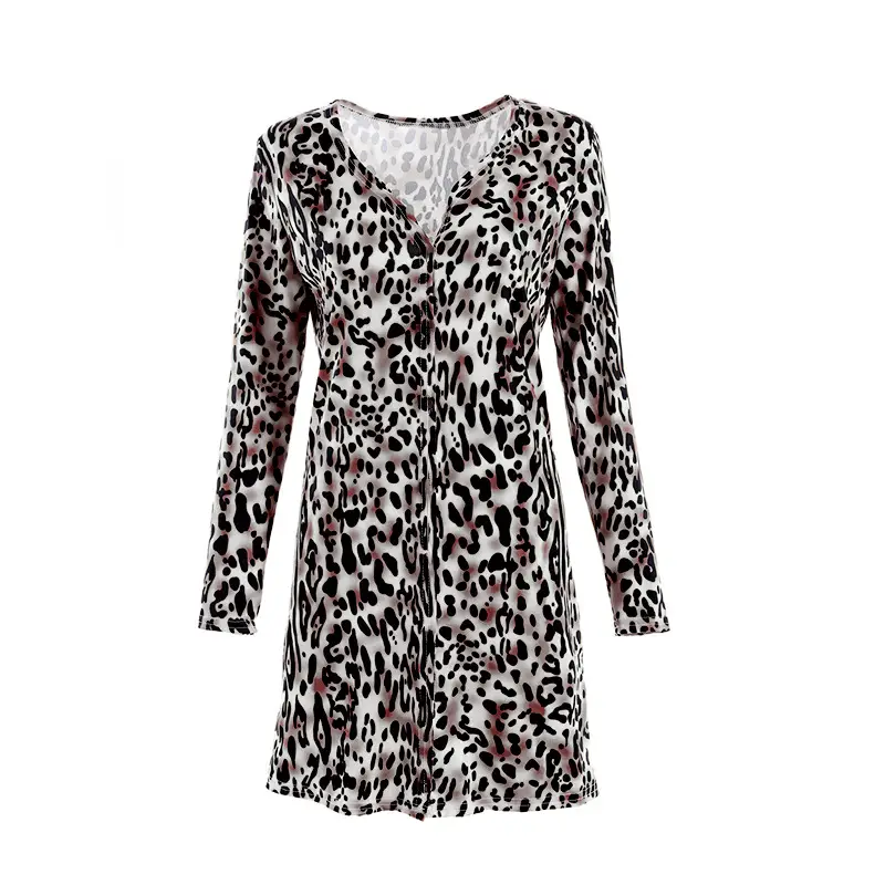 Leopard Print Long Sleeve Trench Coat for Women Spring Autumn - Image 10