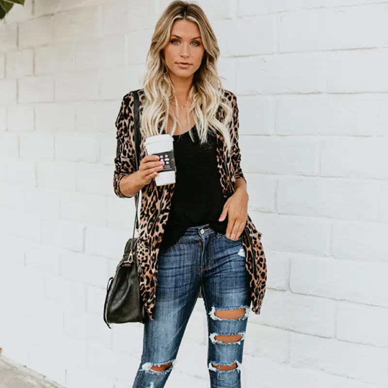 Leopard Print Long Sleeve Trench Coat for Women Spring Autumn — feature 1
