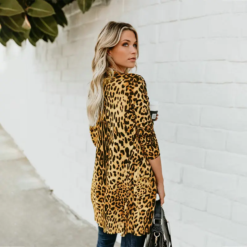 Leopard Print Long Sleeve Trench Coat for Women Spring Autumn — feature 6