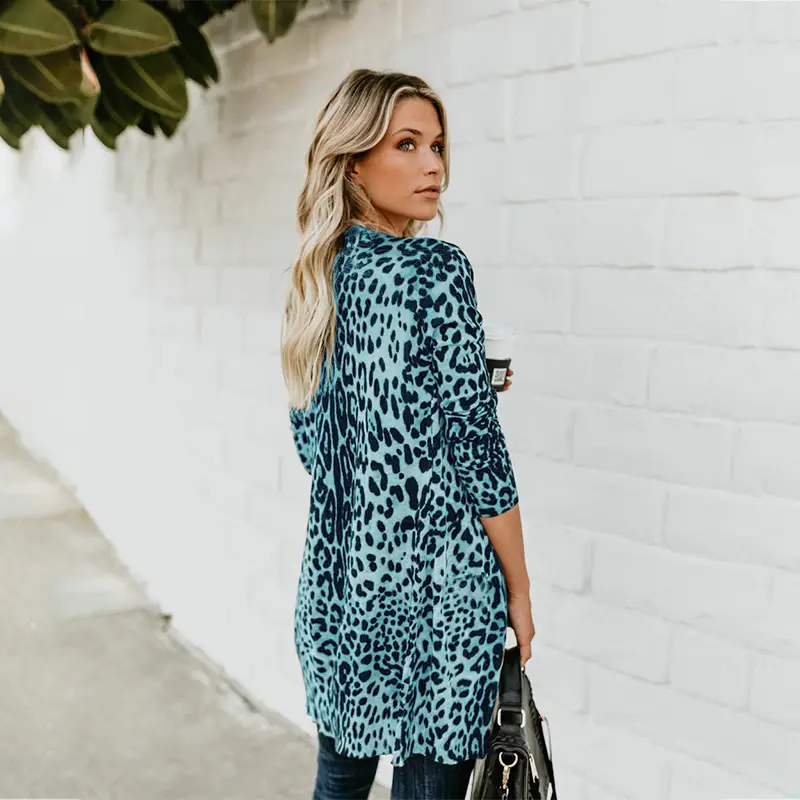 Leopard Print Long Sleeve Trench Coat for Women Spring Autumn - Image 2