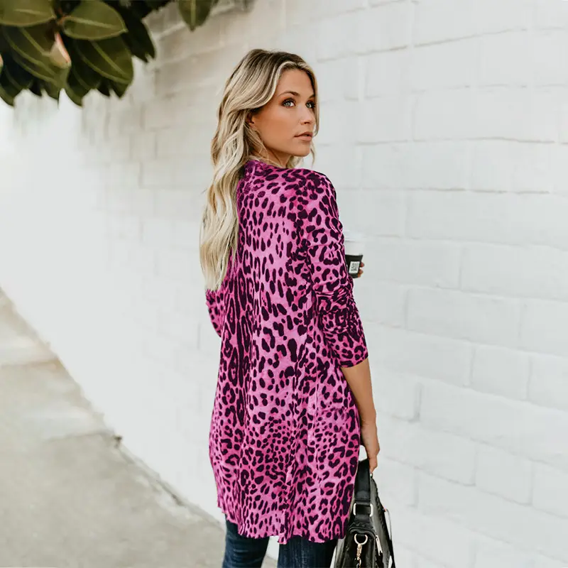 Leopard Print Long Sleeve Trench Coat for Women Spring Autumn - Image 3