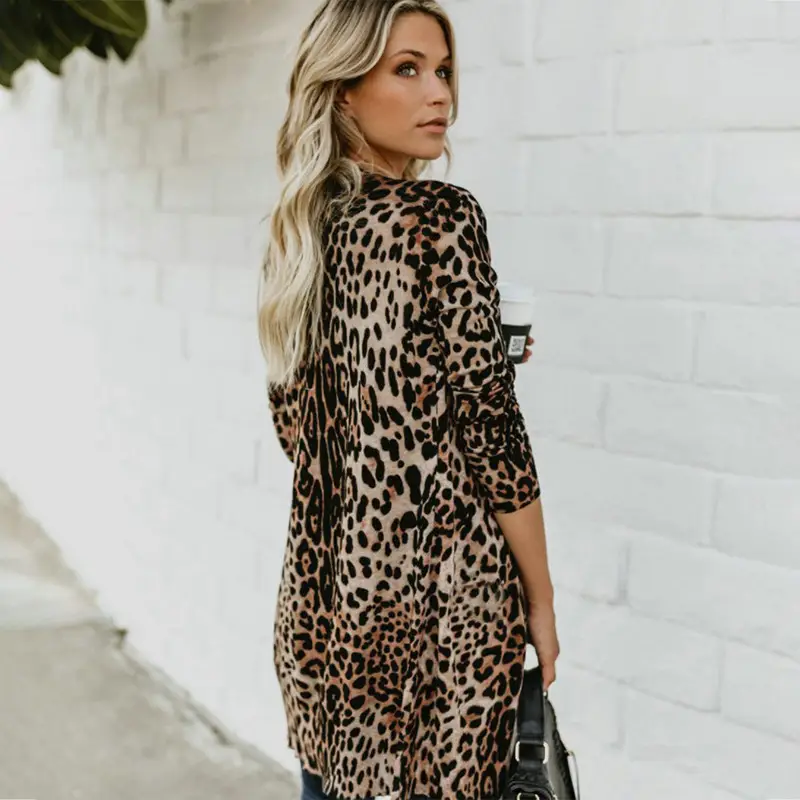 Leopard Print Long Sleeve Trench Coat for Women Spring Autumn - Image 4