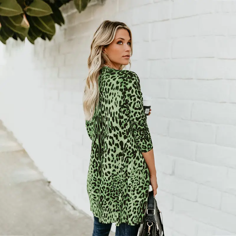 Leopard Print Long Sleeve Trench Coat for Women Spring Autumn - Image 5