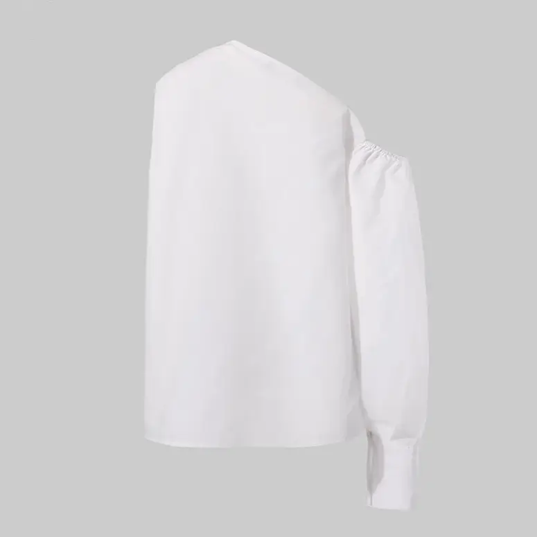 Asymmetrical One-Sleeve Women's Shirt Red Black - Image 10