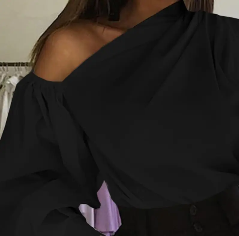 Asymmetrical One-Sleeve Women's Shirt Red Black - Image 2